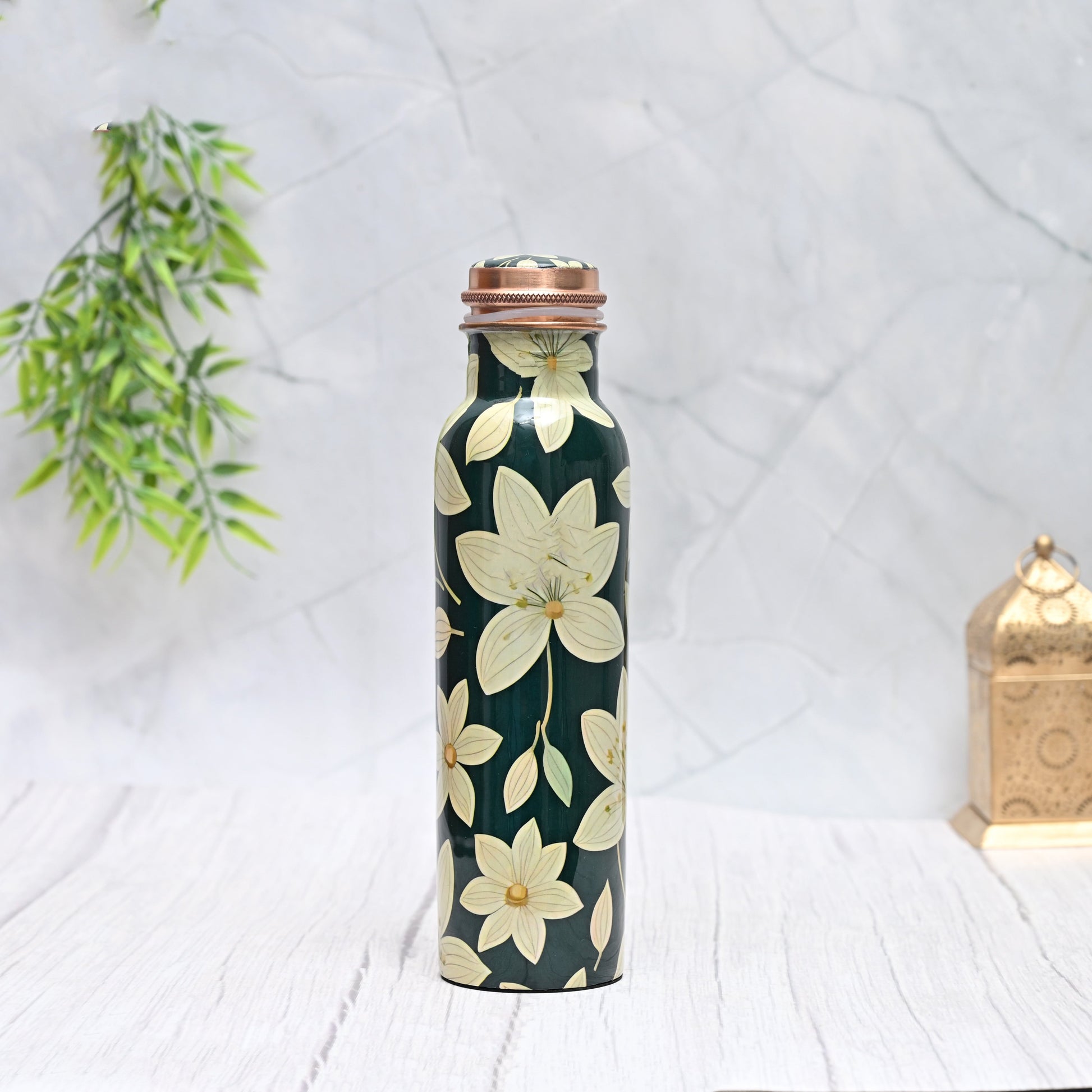 Pure Copper Floral Art Water Bottle Capacity 1000 ML - Image 2