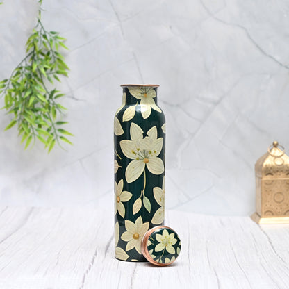 Pure Copper Floral Art Water Bottle Capacity 1000 ML by SAMA Homes - Copper Bottle