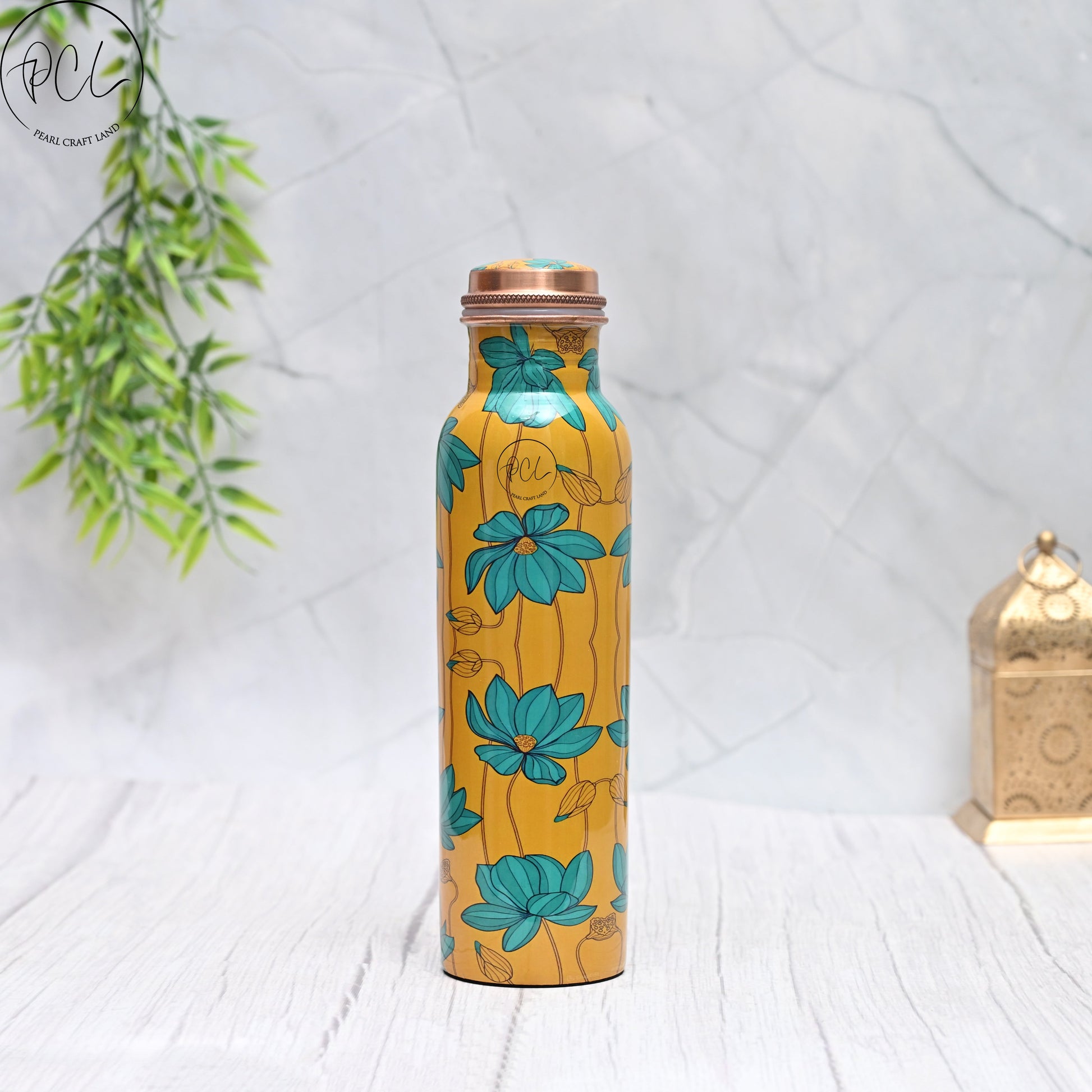 Pure Copper Floral Art Water Bottle Capacity 1000 ML - Image 2