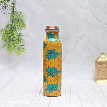 Pure Copper Floral Art Water Bottle Capacity 1000 ML by SAMA Homes - Copper Bottle (View 2)