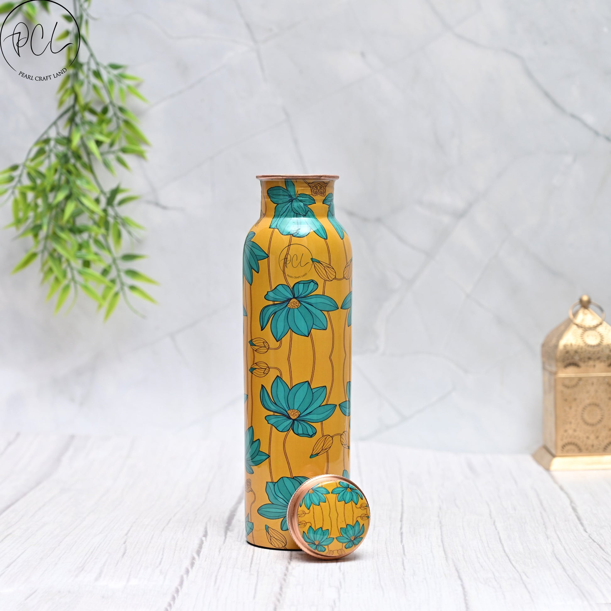 Pure Copper Floral Art Water Bottle Capacity 1000 ML - Eco-friendly - Sama Homes