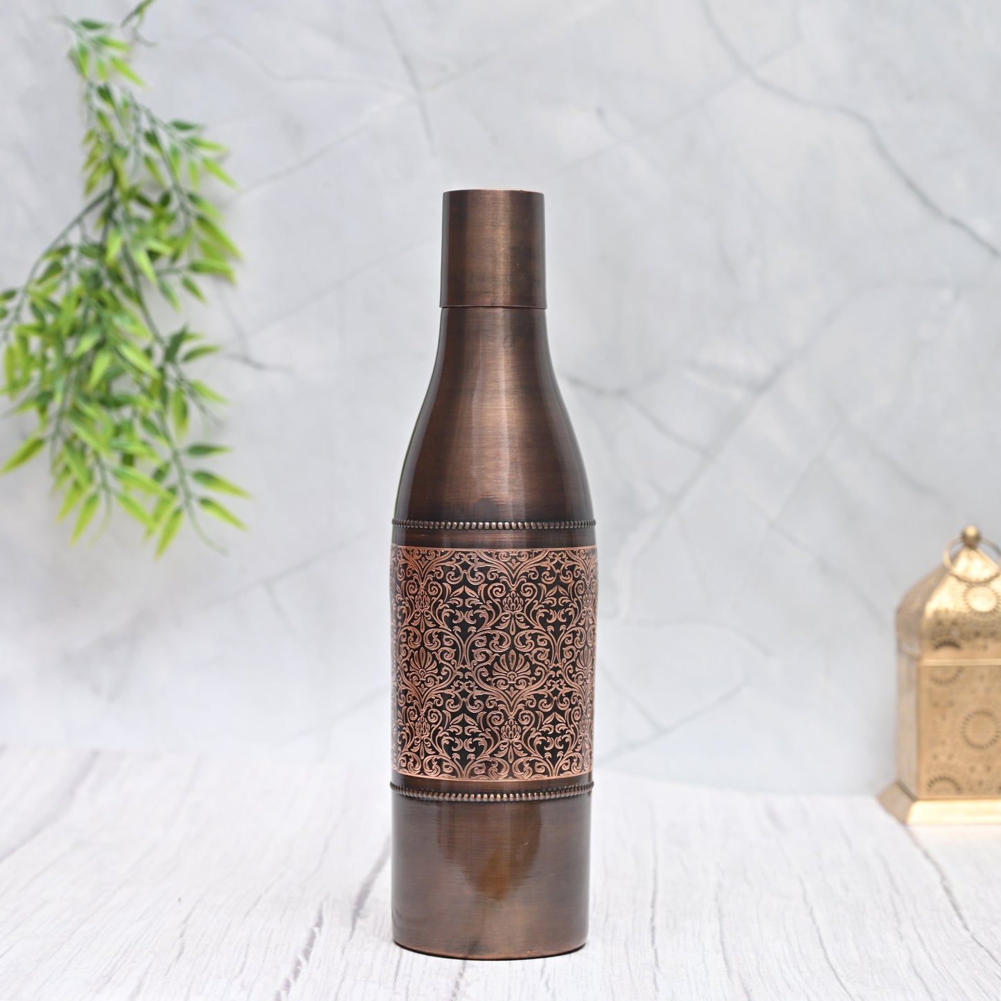 Pure Copper Water Bottle Black Antique Engraving Design Capacity 1100ML