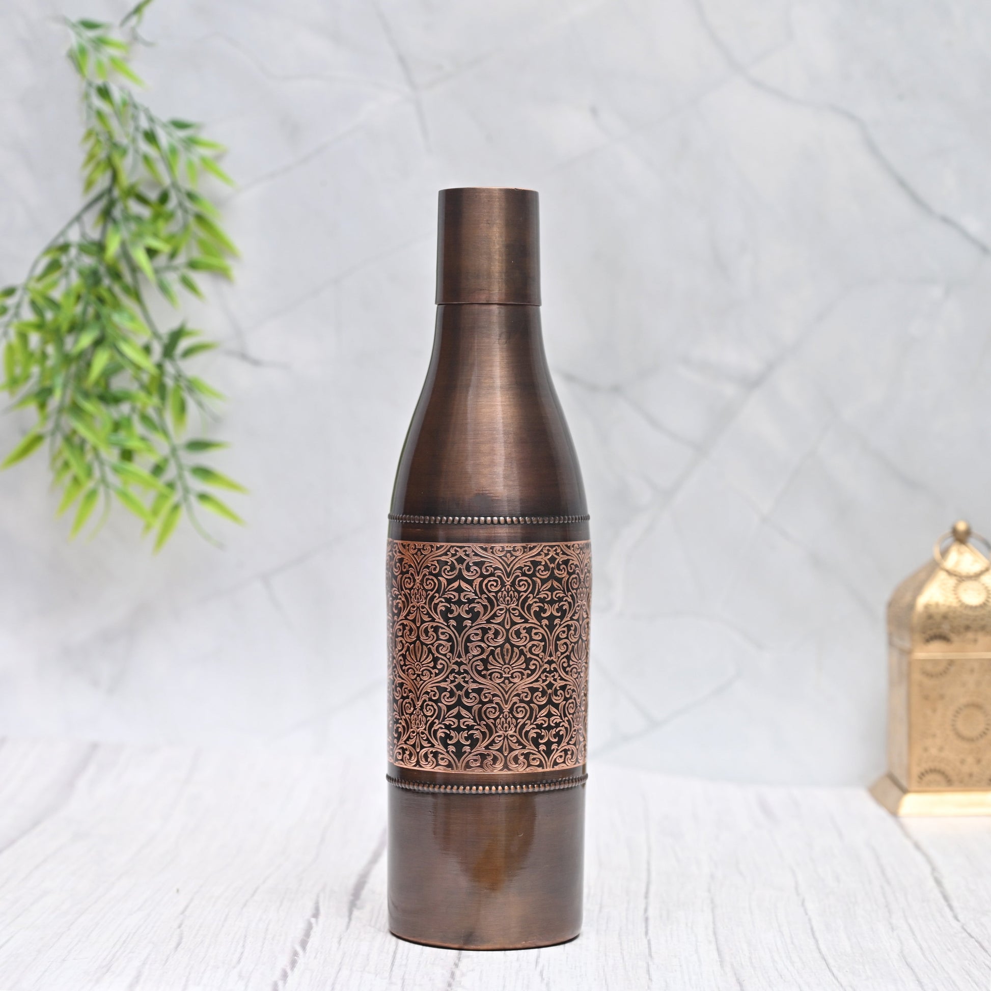 Pure Copper Water Bottle Black Antique Engraving Design Capacity 1100ML - Eco-friendly - Sama Homes