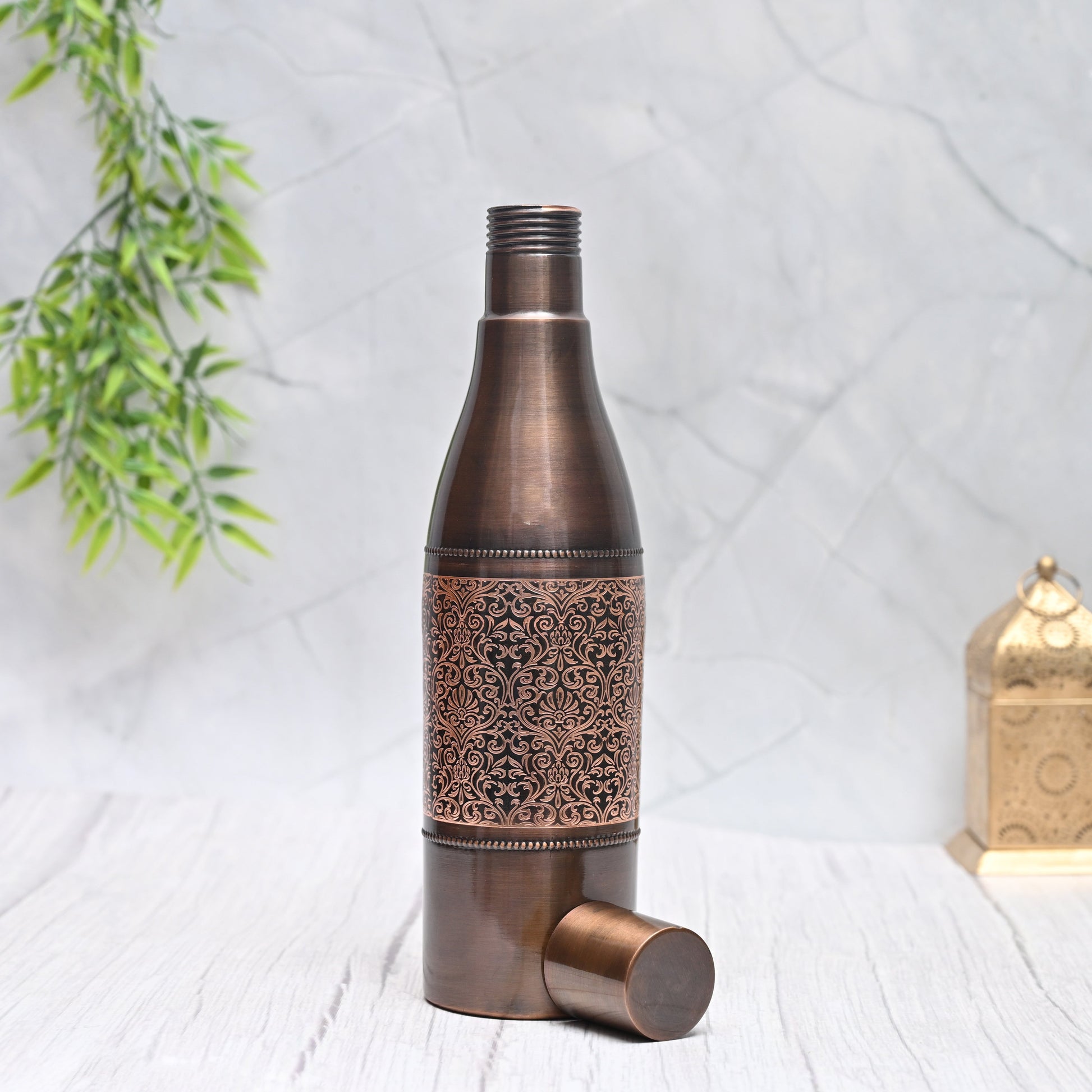 Pure Copper Water Bottle Black Antique Engraving Design Capacity 1100ML - Image 2