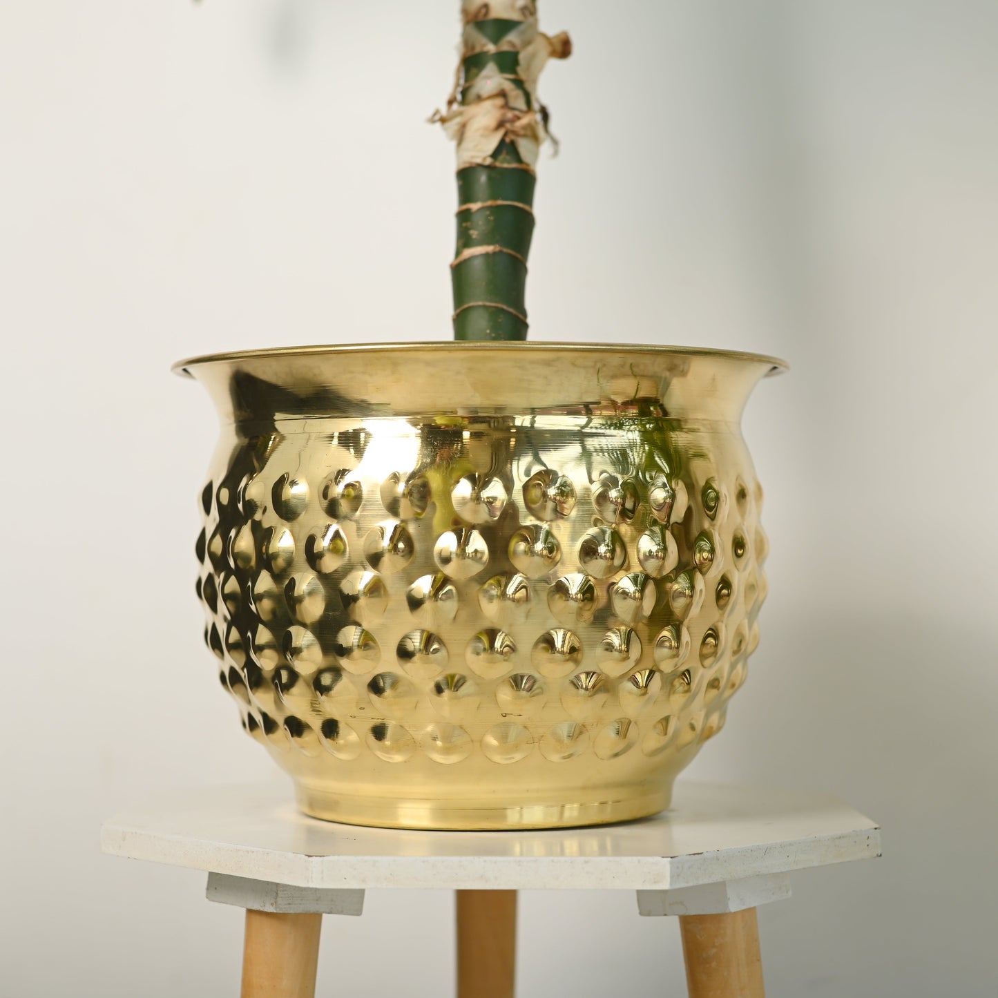 Brass Hammered Bucket Planter Pot – Handcrafted Indoor & Outdoor Plant Pot | Sama Homes – Image 2