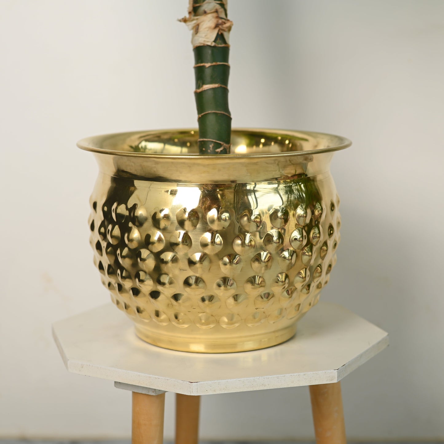 Brass Hammered Bucket Planter Pot – Handcrafted Indoor & Outdoor Plant Pot | Sama Homes – Image 3