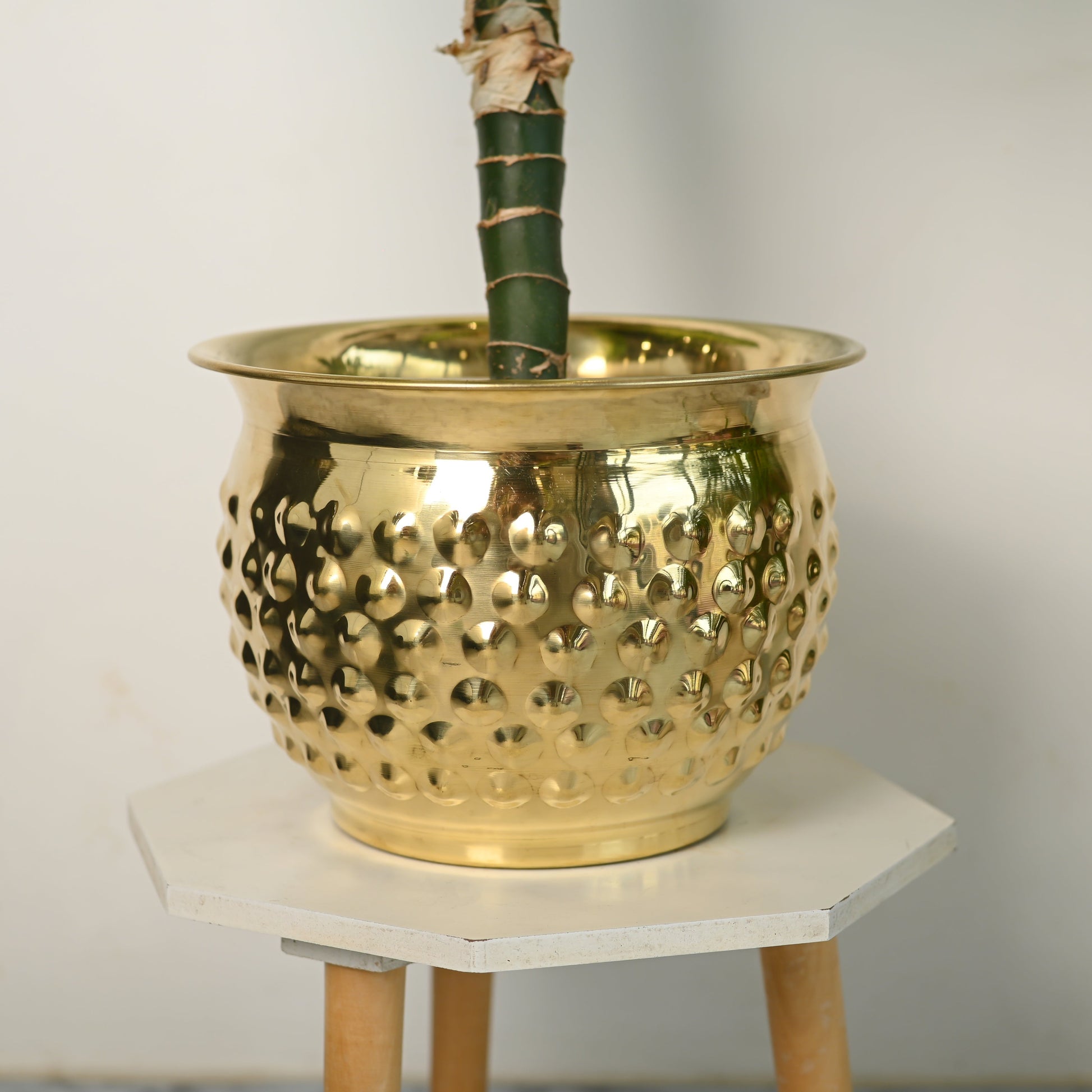 Brass Hammered Bucket Planter Pot – Handcrafted Indoor & Outdoor Plant Pot | Sama Homes – Image 3 - Image 3