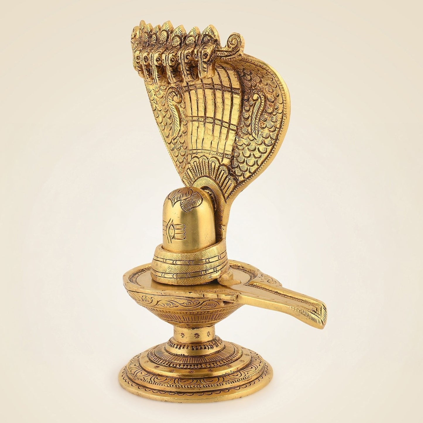 Shivling with Sheshnag Idol 8" – Superfine Brass Statue for Rituals & Temple Decor