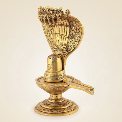 Shivling with Sheshnag Idol 8" – Superfine Brass Statue for Rituals & Temple Decor by SAMA Homes - Sculptures & Statues (View 2)