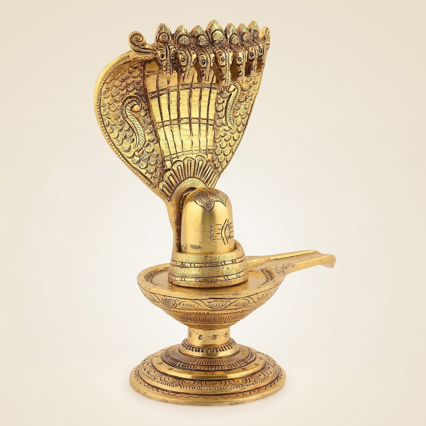 Shivling with Sheshnag Idol 8" – Superfine Brass Statue for Rituals & Temple Decor