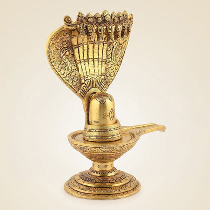 Shivling with Sheshnag Idol 8" – Superfine Brass Statue for Rituals & Temple Decor by SAMA Homes - Sculptures & Statues (View 3)