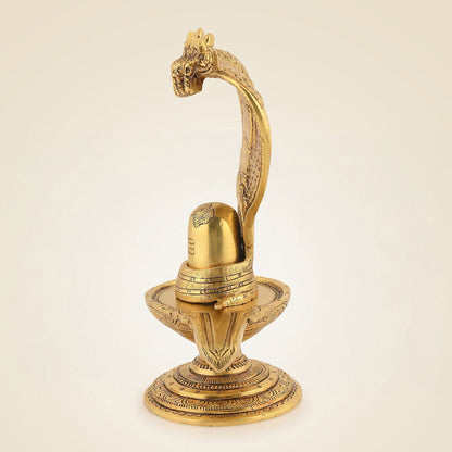 Shivling with Sheshnag Idol 8" – Superfine Brass Statue for Rituals & Temple Decor by SAMA Homes - Sculptures & Statues (View 4)
