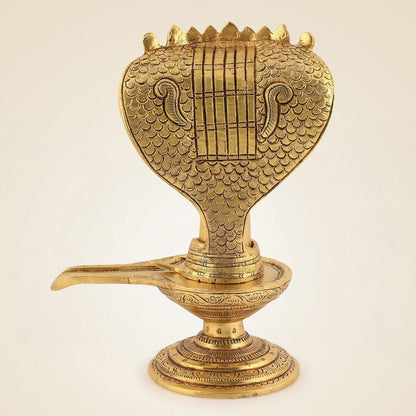 Shivling with Sheshnag Idol 8" – Superfine Brass Statue for Rituals & Temple Decor by SAMA Homes - Sculptures & Statues (View 5)