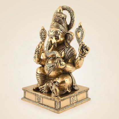Sitting Ganesha Idol 12" – Handcrafted Brass Artisan for Spiritual Gifts & Decor by SAMA Homes - Sculptures & Statues (View 3)