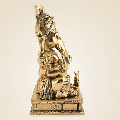 Sitting Ganesha Idol 12" – Handcrafted Brass Artisan for Spiritual Gifts & Decor by SAMA Homes - Sculptures & Statues (View 4)