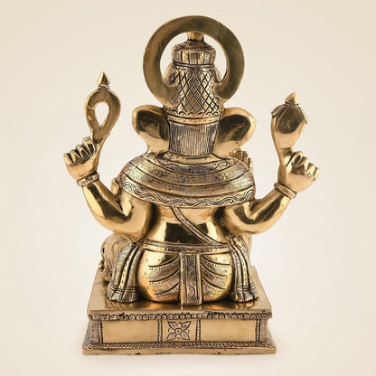 Sitting Ganesha Idol 12" – Handcrafted Brass Artisan for Spiritual Gifts & Decor by SAMA Homes - Sculptures & Statues (View 5)