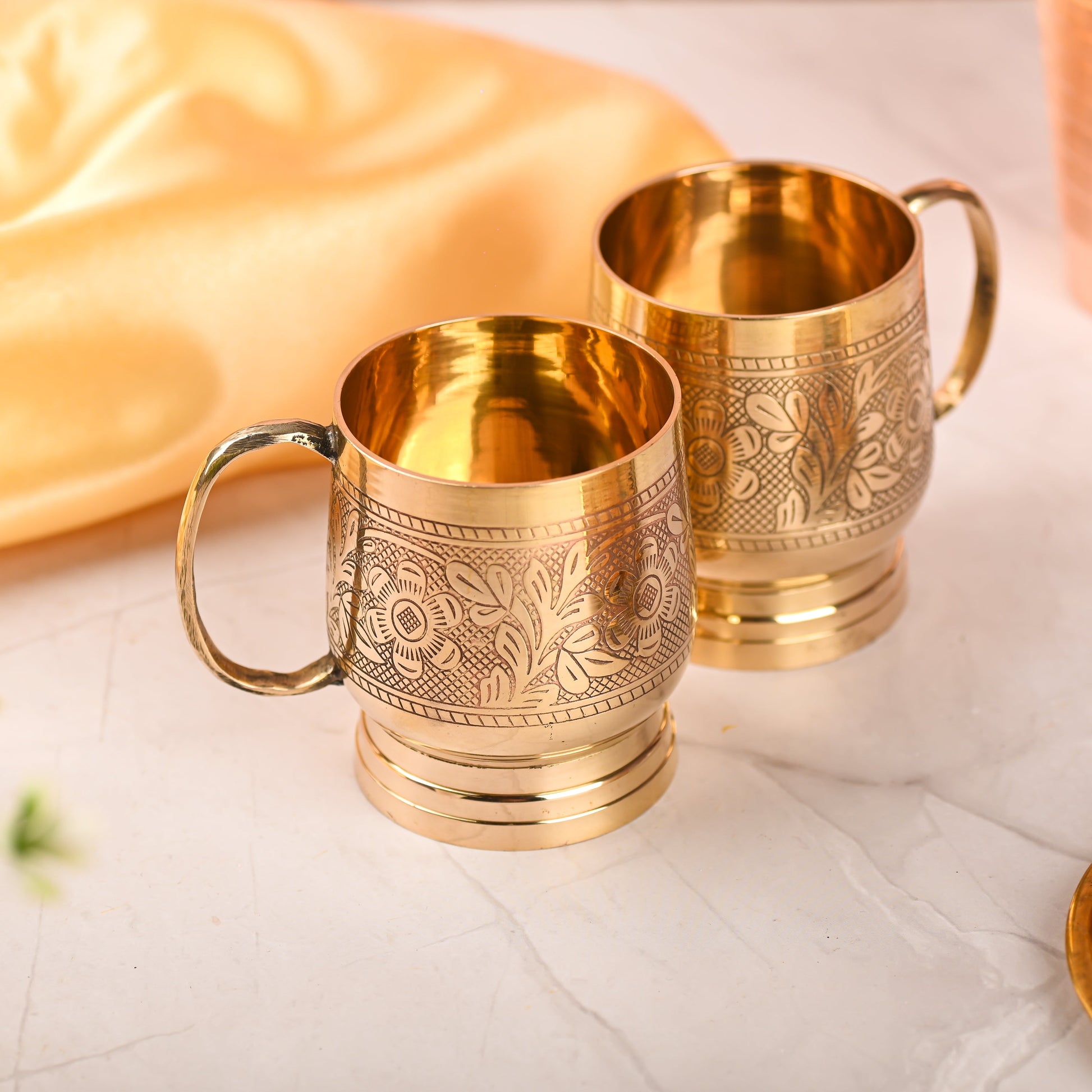 Handcrafted Brass Cup Pair with Handle – Premium Indian Brass Drinkware (3.2 Inch) – Image 2 - Image 2