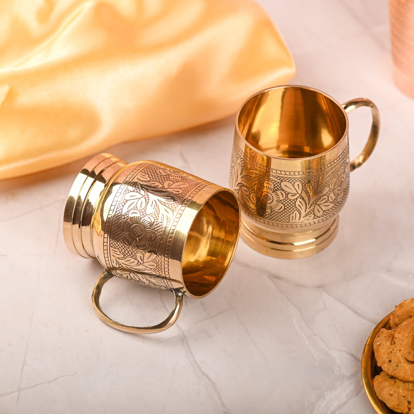 Handcrafted Brass Cup Pair with Handle – Premium Indian Brass Drinkware (3.2 Inch) – Image 3
