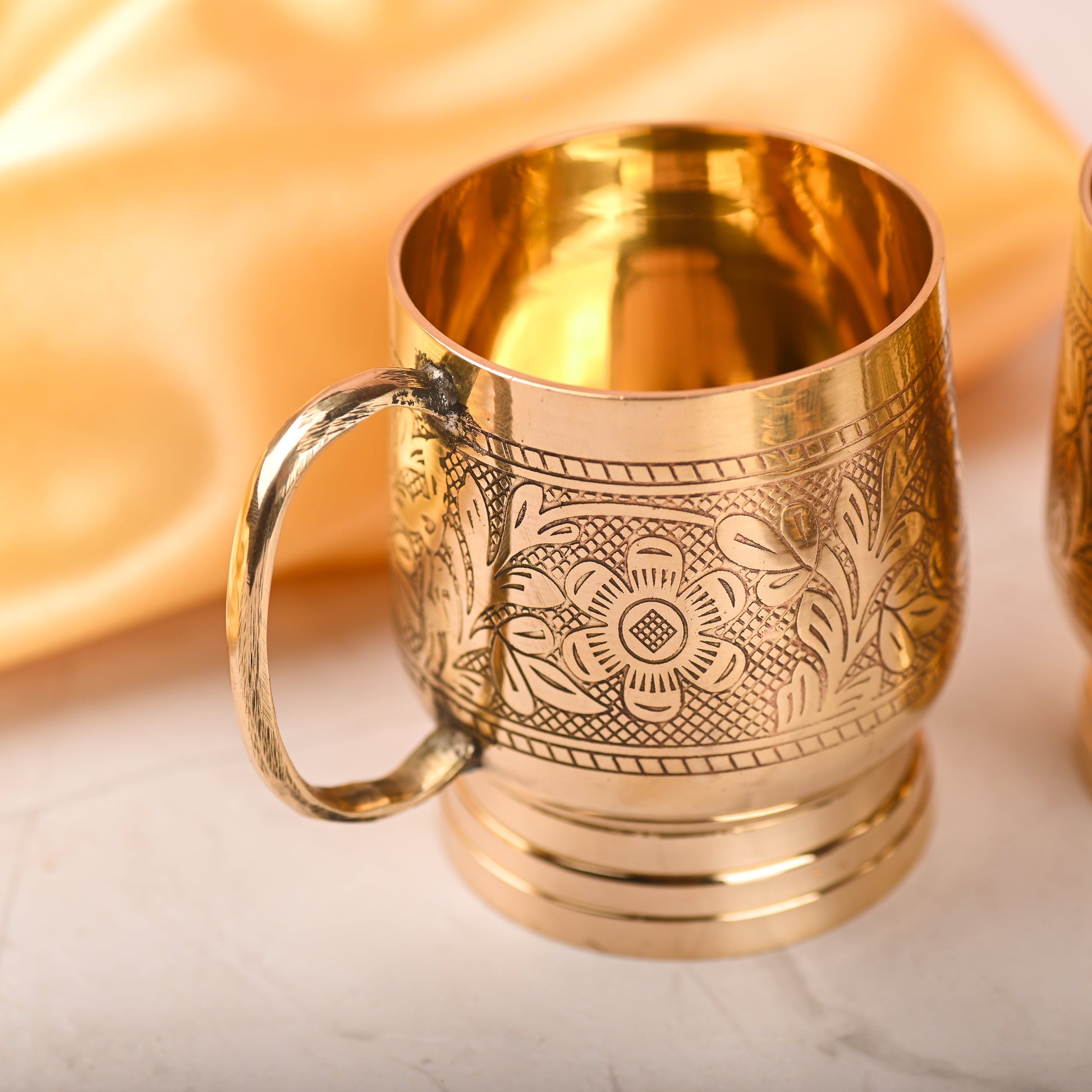 Handcrafted Brass Cup Pair with Handle – Premium Indian Brass Drinkware (3.2 Inch) – Image 4 - Image 4