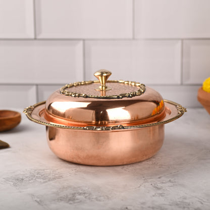Handcrafted Copper Serving Pot with Brass Handle for Indian Dining