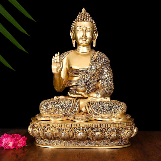 Image of Brass Superfine Blessing Buddha (22.5 Inch) | HEIGHT span INCHES | Premium Brass & Wood Decor | Sama Homes