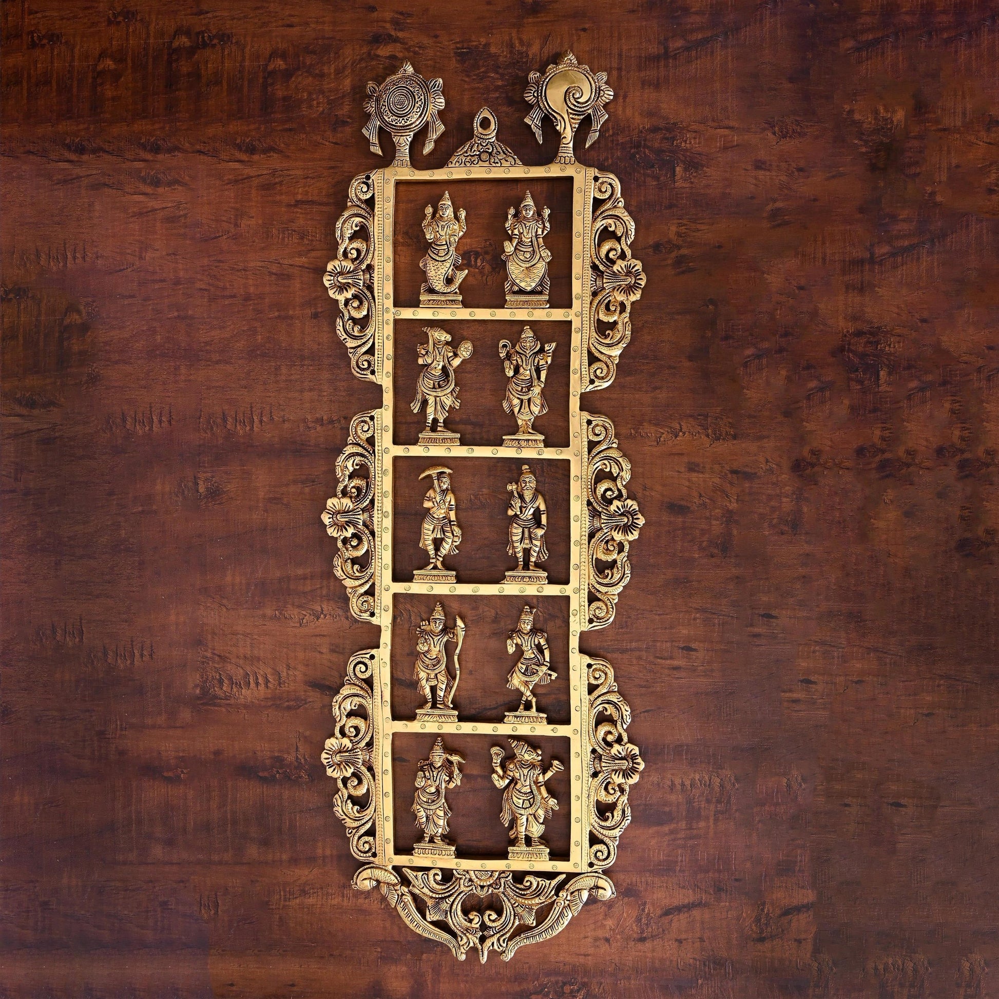 Brass Dashavatara / Vishnu Avatar Wall Hanging (28.5 Inch) - Eco-friendly - Sama Homes