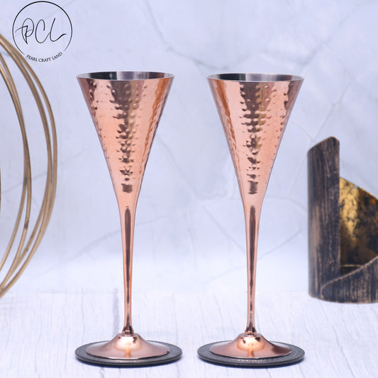 Beautifully Designed Conical Copper Finished Goblet Glasses | Set of 2