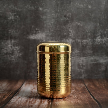 Pure Brass Kitchen Storage Canister Set | Hammered Design | Set of 5 with Lids | Non-Toxic, Nutrient-Retaining | Shiny Polished Finish | Handcrafted Vintage Style by SAMA Homes - Brass Storage Canister or Box (View 3)