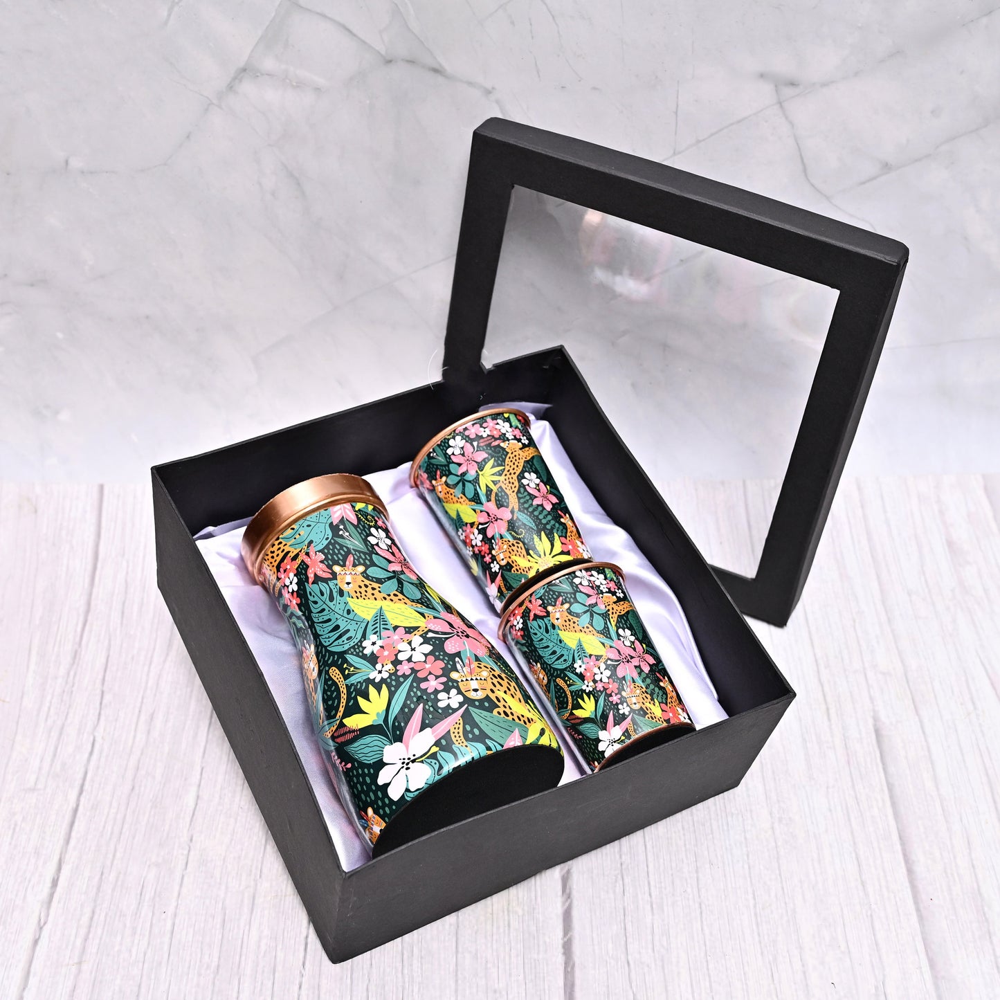 High Quality Copper Bedroom Jar / Water Pot with 2 Pcs Glass In Gift Box Pack | Capacity 1000 ML