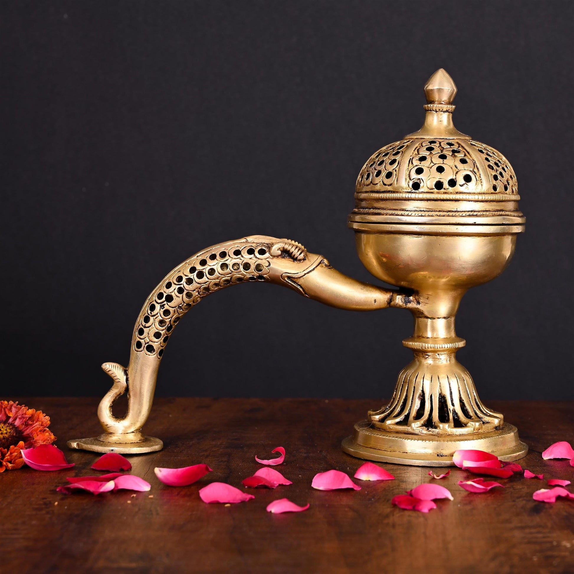 Brass Dhoop Dani & Incense Holder With Handle (8 Inch) - Image 2