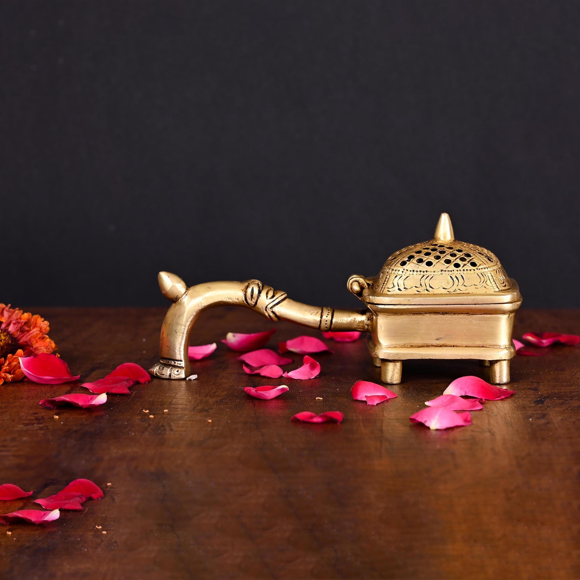Brass Dhoop Dani & Incense Holder With Handle (3 Inch) - Image 3