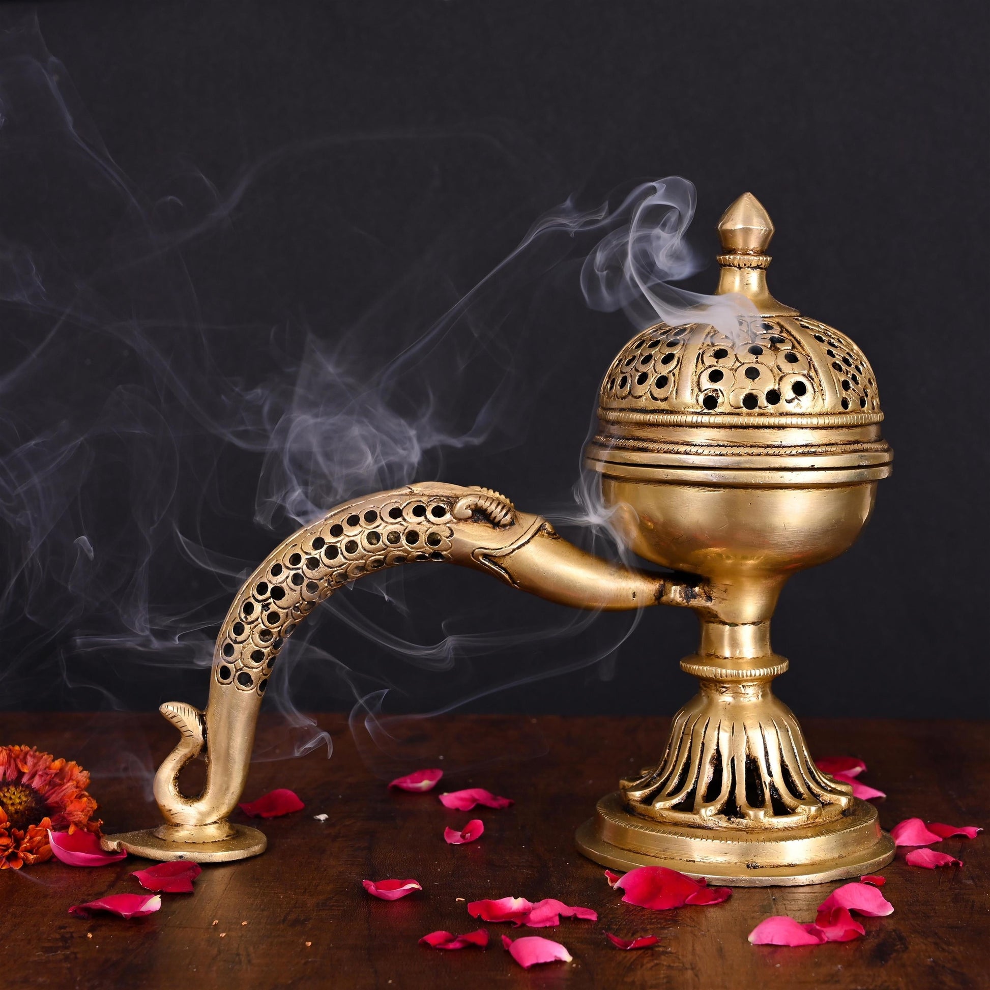 Brass Dhoop Dani & Incense Holder With Handle (8 Inch) - Image 4
