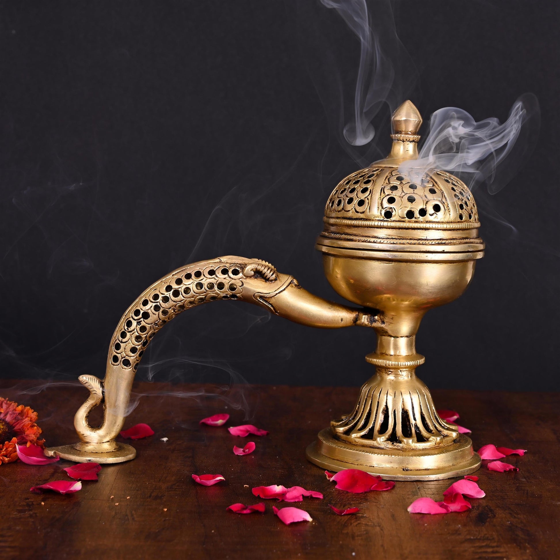 Brass Dhoop Dani & Incense Holder With Handle (8 Inch) - Eco-friendly - Sama Homes