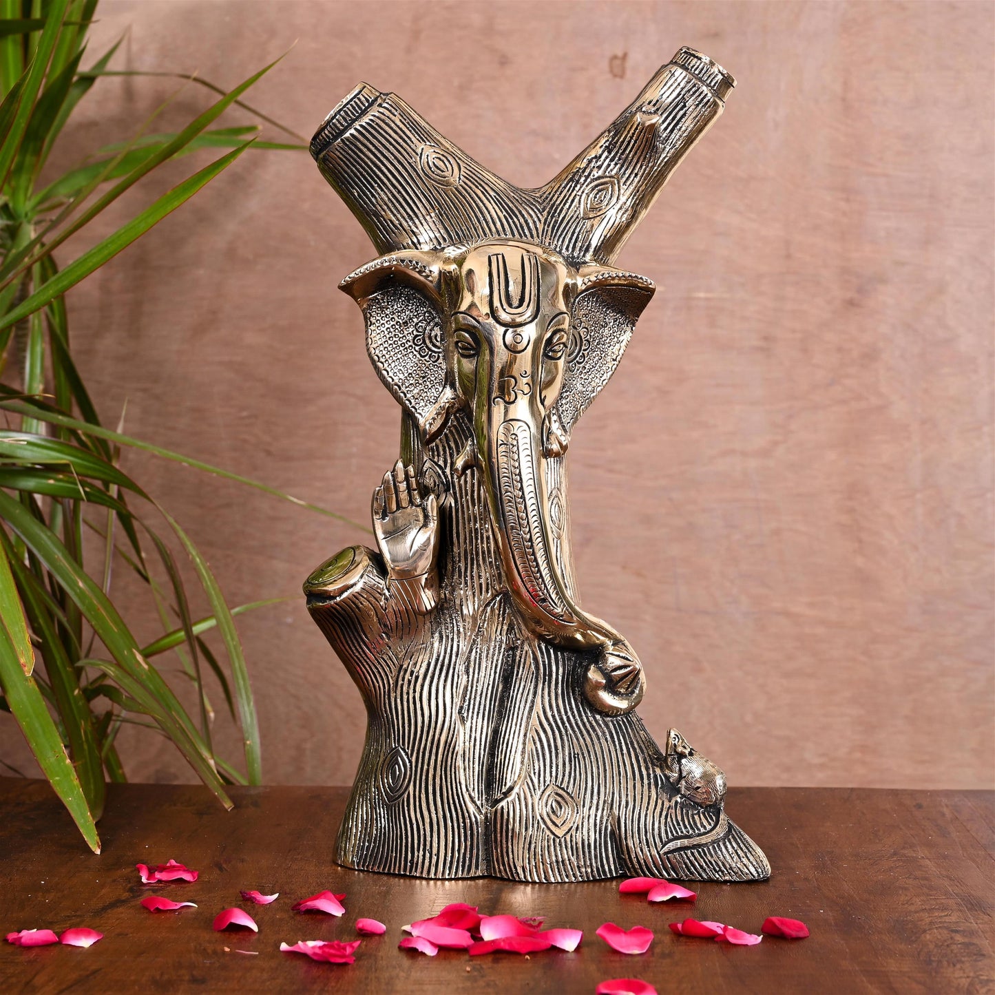 Brass Blessing Ganesha Face Modern Accent (13 Inch)