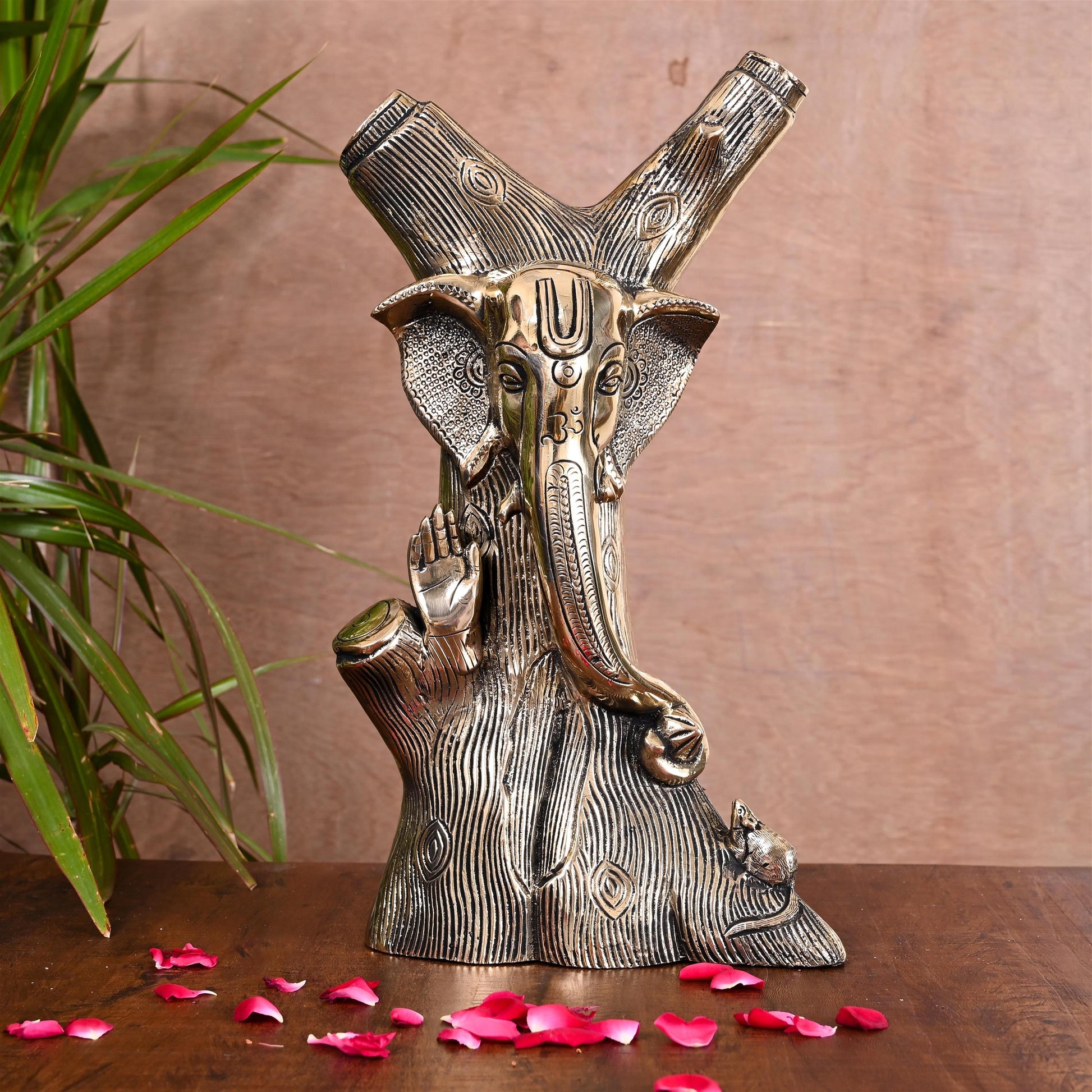 Brass Blessing Ganesha Face Modern Accent (13 Inch) - Eco-friendly - Sama Homes