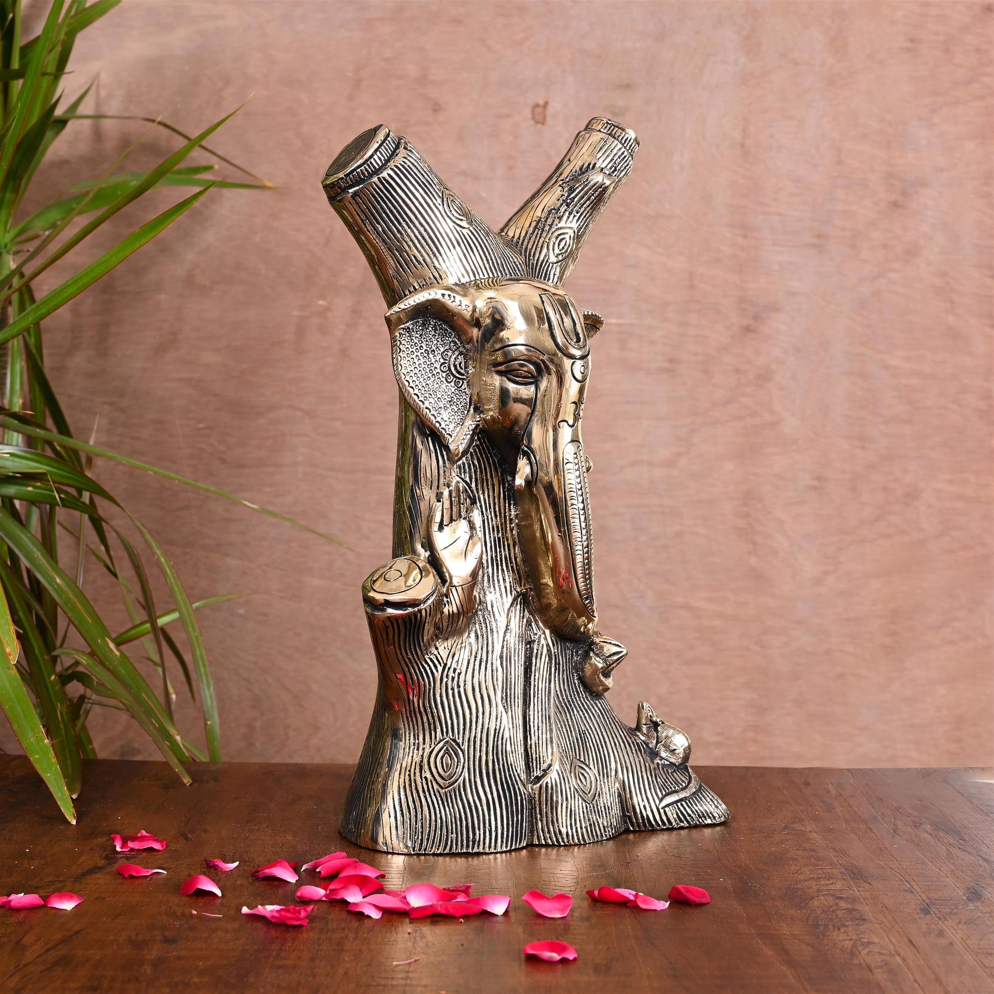 Brass Blessing Ganesha Face Modern Accent (13 Inch) - Image 2