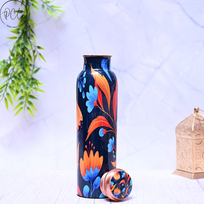 Pure Copper Colourful Art Water Bottle with Leak Proof Capacity 1000 ML. by SAMA Homes - Copper Bottle