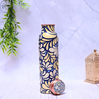 Pure Copper Blue & Ivory Design Printed Water Bottle with Leak Proof Capacity 1000 ML. by SAMA Homes - Copper Bottle