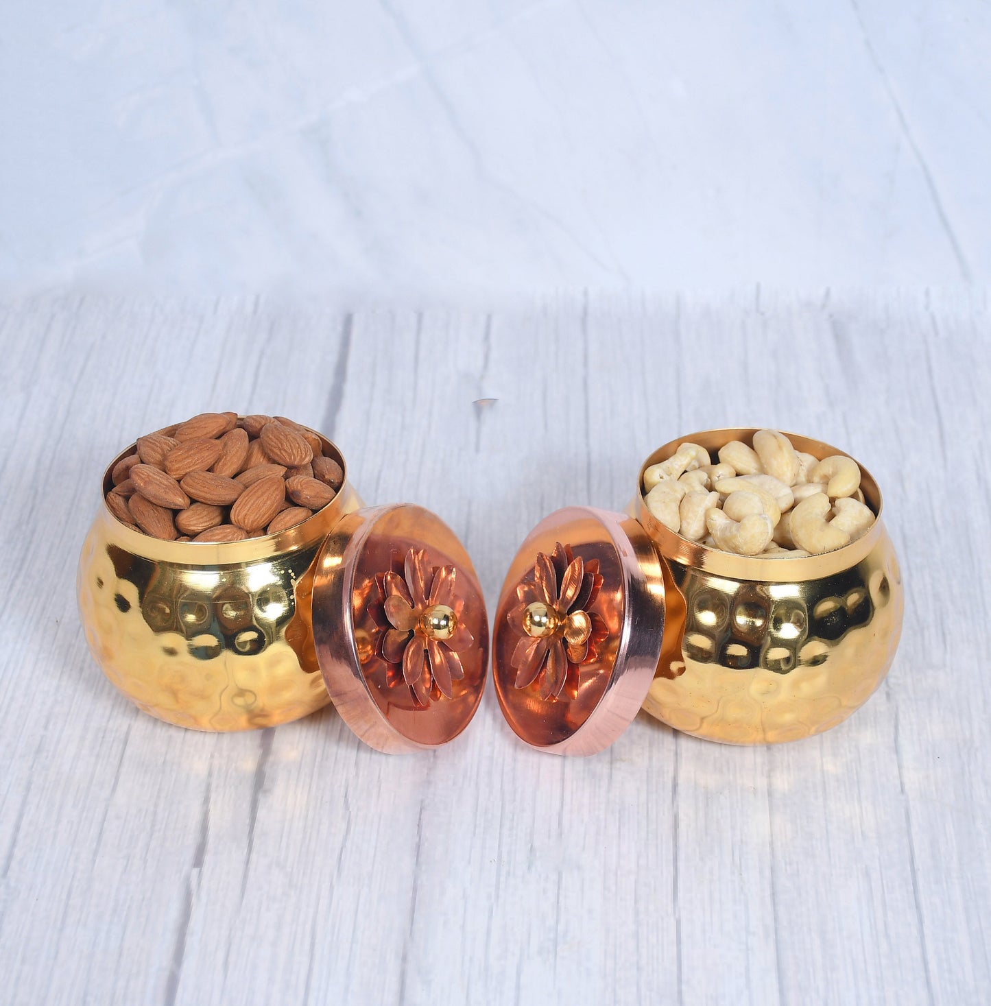 Exclusive Golden Hammered Dry-Fruit Pot with Gifting Box Set of 2 – Sama Homes