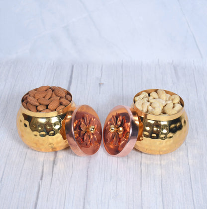 Exclusive Golden Hammered Dry-Fruit Pot with Gifting Box Set of 2 – Sama Homes
