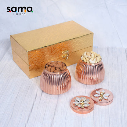 SAMA Homes - exclusive copper rope design dry fruit pot with royal gifting box set of 4 and 2