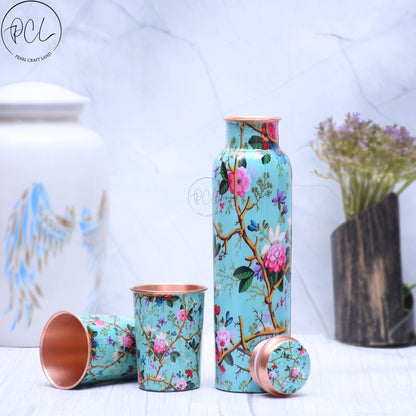Pure Copper Meena Water Bottle Combo by SAMA Homes - Printed Copper Bottle (View 2)