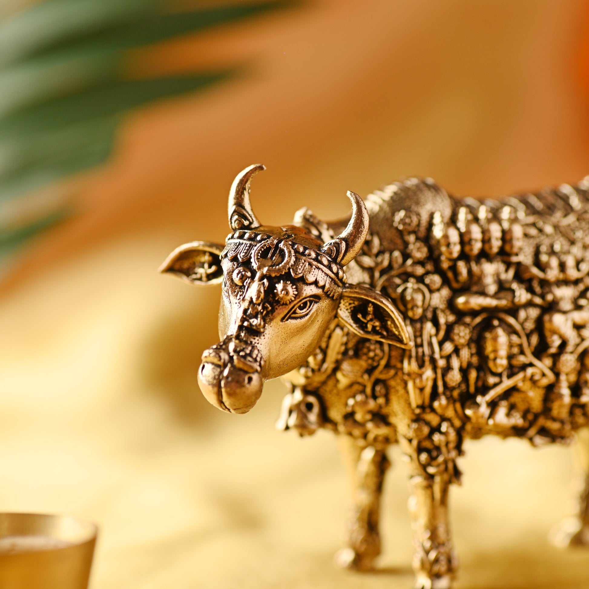 Brass Cow with Engraved Gods and Goddesses – Handcrafted Decor (3 Inch) - Image 5