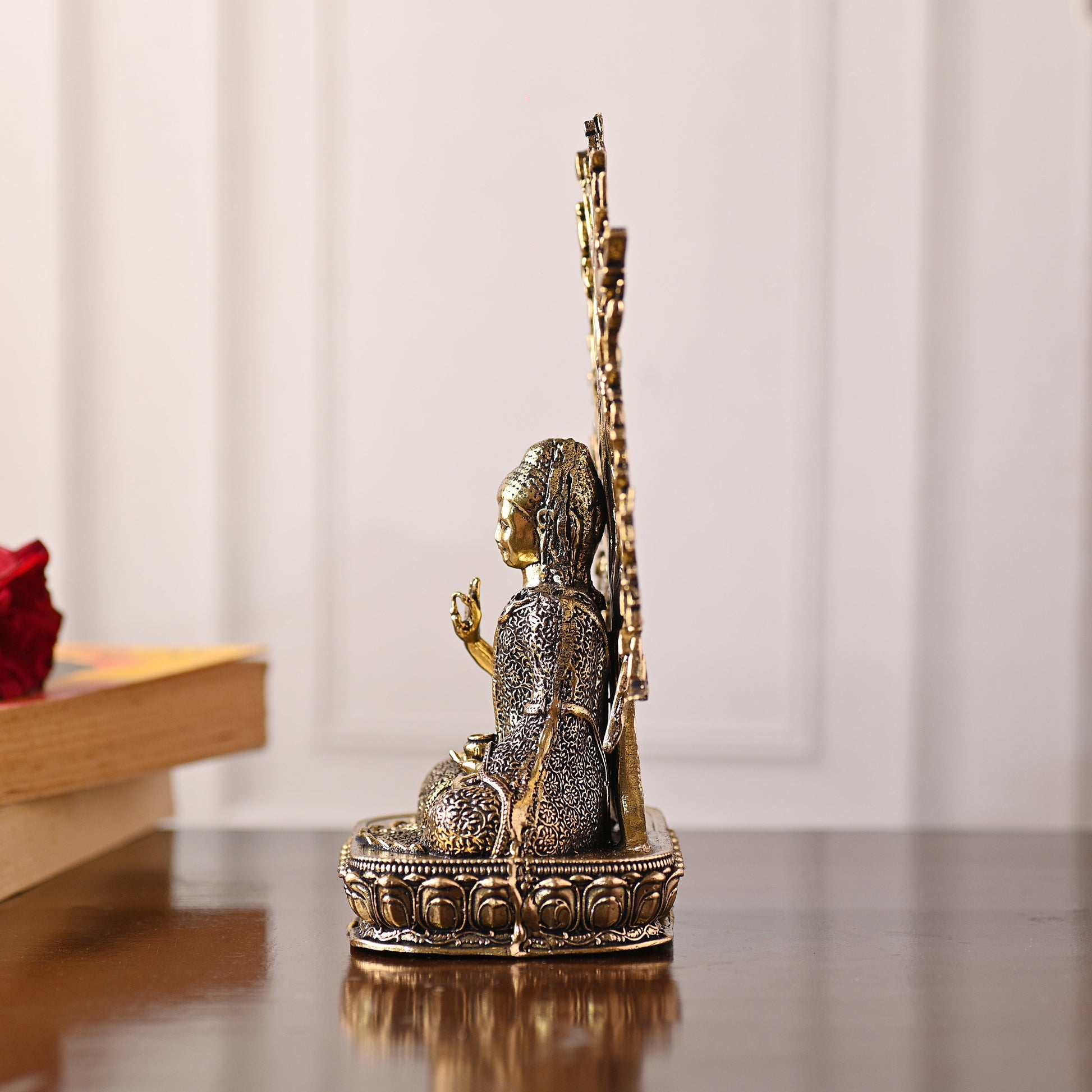 Brass Buddha Statue with Tree – Handmade Spiritual Brassware (6.3 Inch) - Image 3