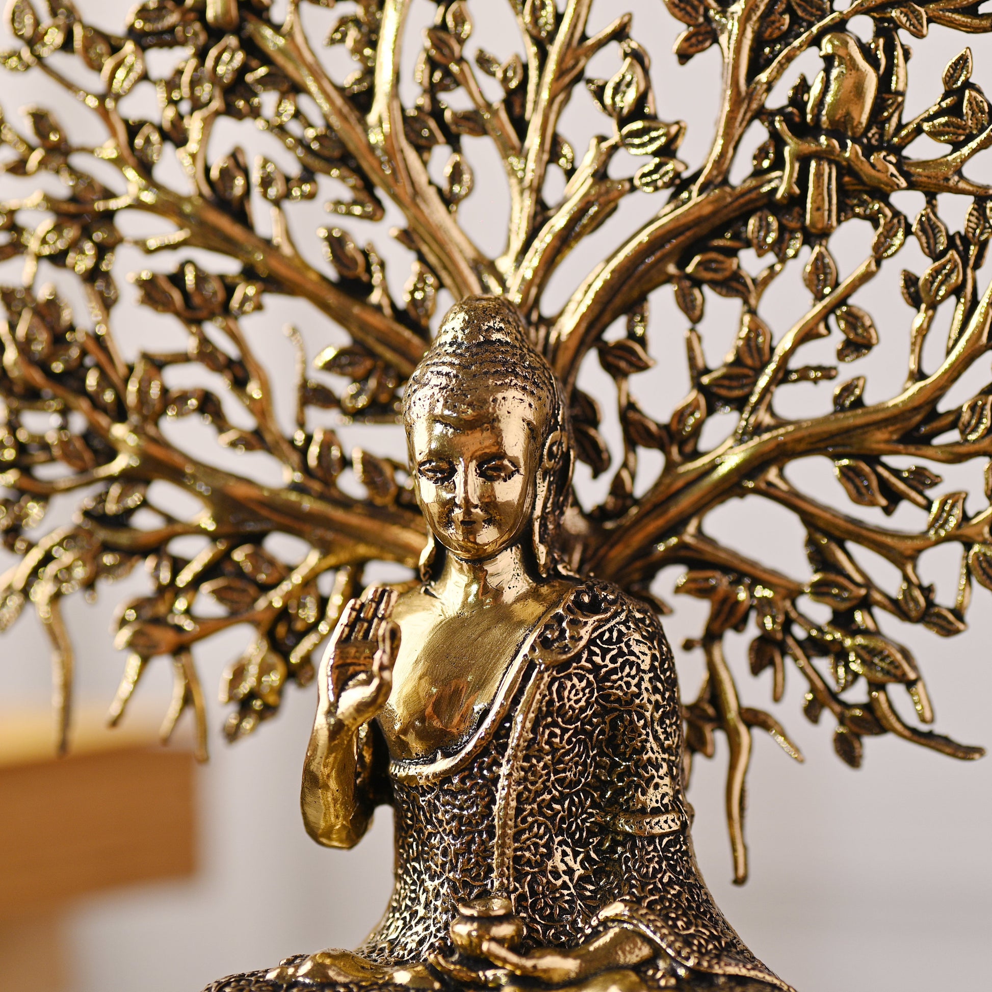 Brass Buddha Statue with Tree – Handmade Spiritual Brassware (6.3 Inch) - Image 4