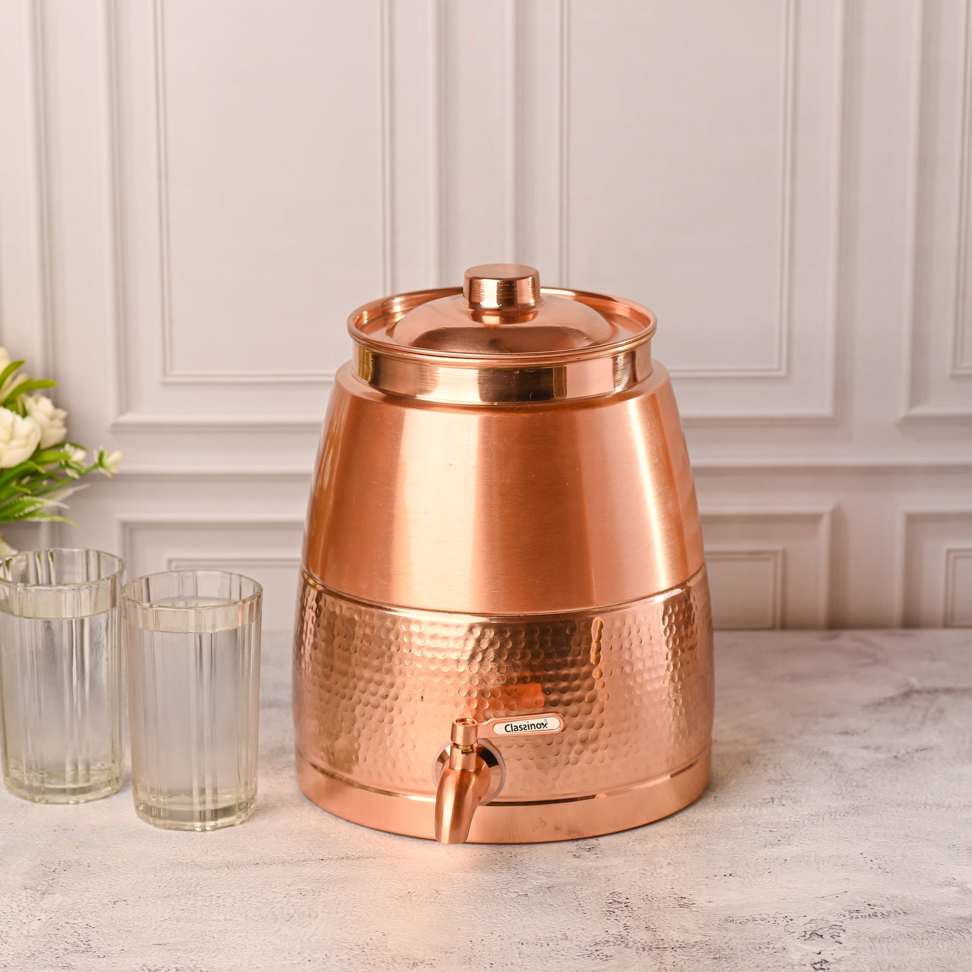 Copper Half-Hammered Water Dispenser 8L | Handcrafted, Ayurvedic, Premium Home & Office - Eco-friendly - Sama Homes