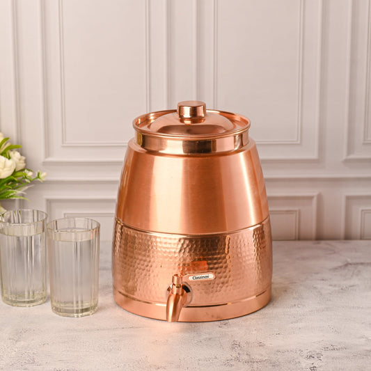 Copper Half-Hammered Water Dispenser 8L | Handcrafted, Ayurvedic, Premium Home & Office