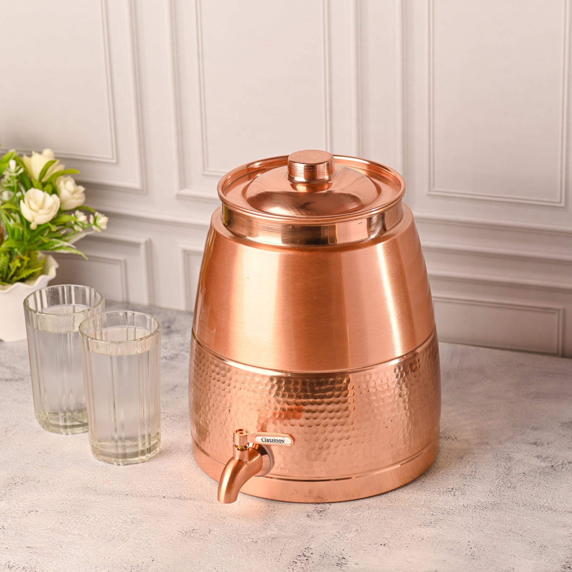 Copper Half-Hammered Water Dispenser 8L | Handcrafted, Ayurvedic, Premium Home & Office - Image 2