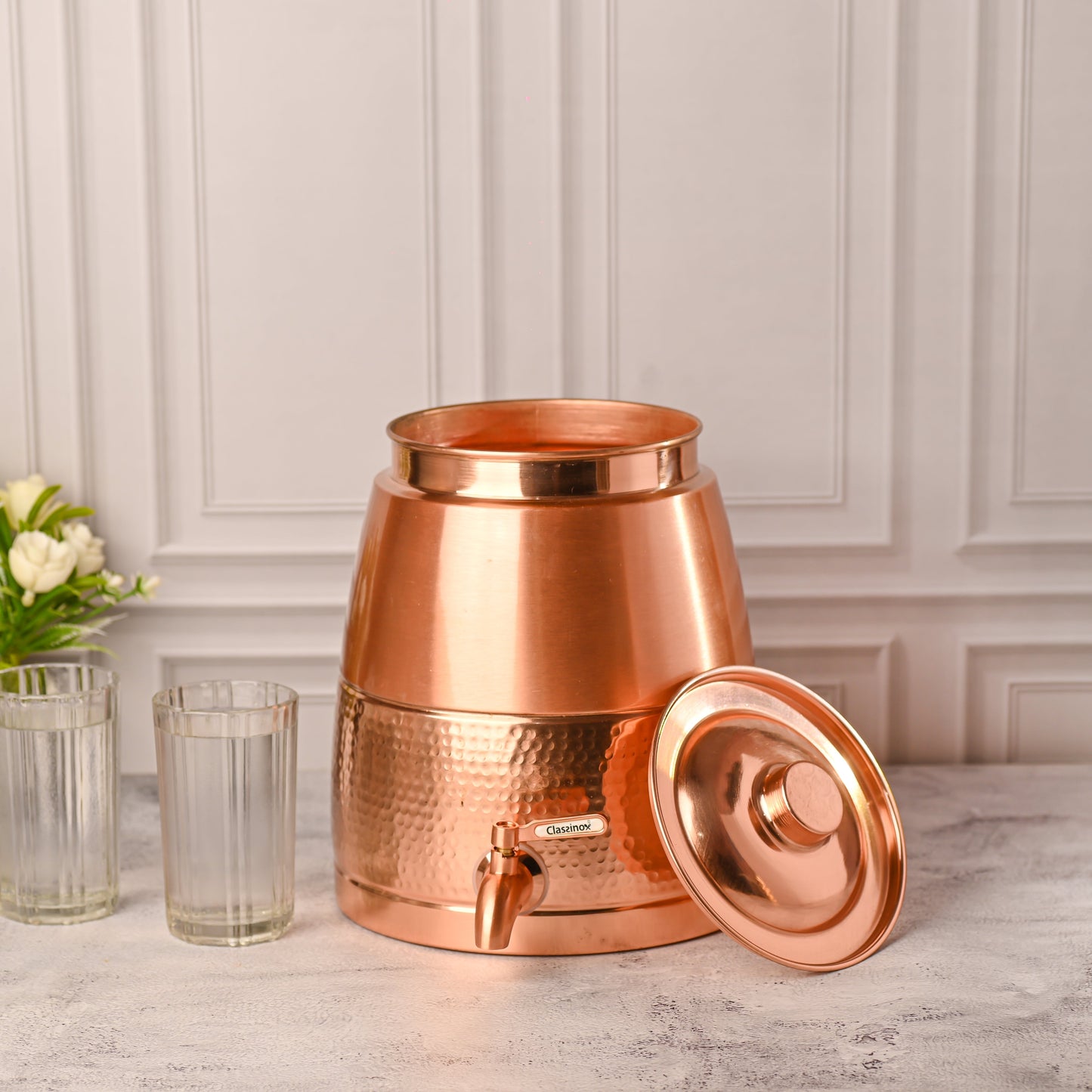 Copper Half-Hammered Water Dispenser 8L | Handcrafted, Ayurvedic, Premium Home & Office