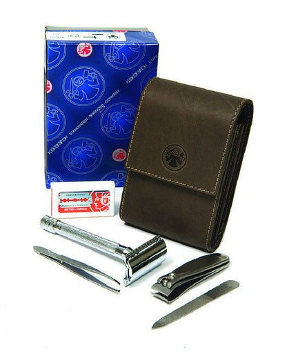 Dovo Razor and Manicure Set in Brown Leather Case by Dovo - Manicure Sets